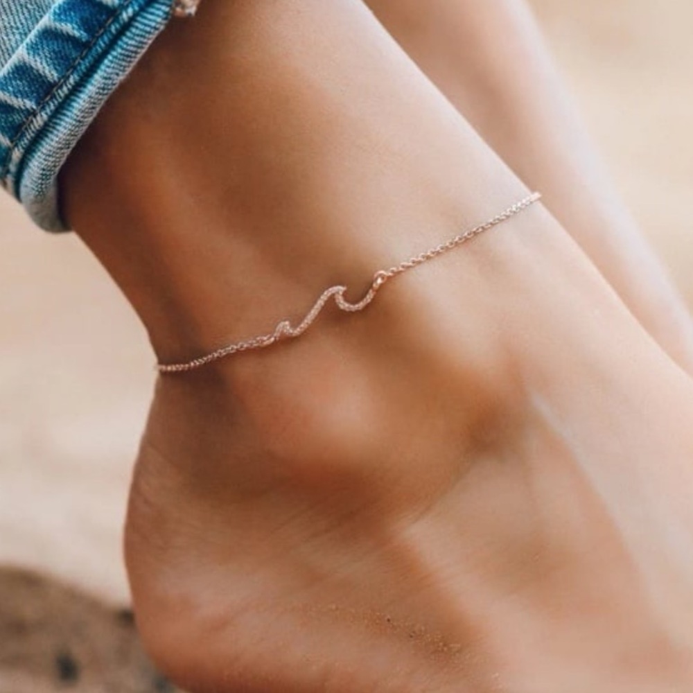 PURA VIDA Anklet Rose Gold Cubic Zirconia Wave NEW